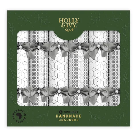 Holly & Ivy Opulent Silver Geo Patterns Crackers, Pack of 6