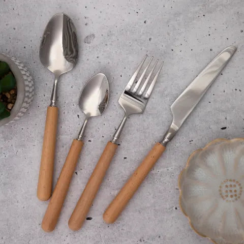 Nicolson Russell Acacia Light Wood Cutlery Set, 16-Piece